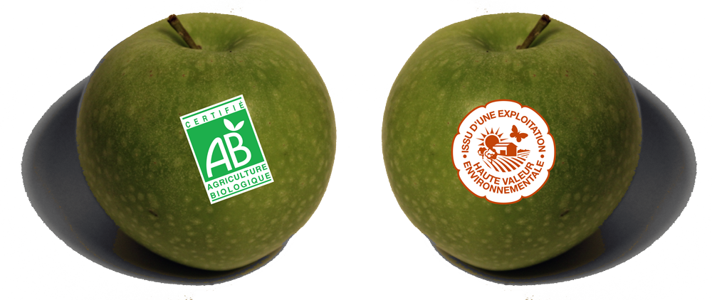 Comparaison Bio et HVE Pommes étiquettes